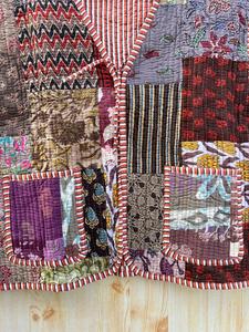 Manteau tricoté vintage bohème pour femme 100% coton fait à la main Hippie Patchwork matelassé Double boutonnage fermeture poches brodées - Product Image 3