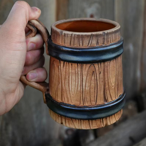 เพื่อนที่ดีที่สุดของขวัญสไตล์ชนบทแก้วเหยือกถังไม้ขัดเขาสัตว์ทำด้วยมือเซรามิกสำหรับคนรักเบียร์ - Product Image 5