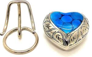 Urne souvenir en forme de coeur classique pour cendres humaines avec boîte et support-Belle couleur bleue 7 cms de haut - Product Image 6