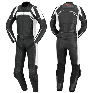 Traje de moto de carreras de pista de cuero de vaca genuino negro con paneles blancos Conjunto de motocicleta de chaqueta y pantalón blindado CE de 2 piezas - Product Image 4
