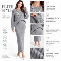 Ensemble décontracté deux pièces FNJIA pour femme : robe pull tricotée mi-longue à col rond et jupe crayon