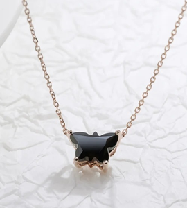 Engagement Necklace Black <b>Butterfly</b> cut Moissanite Necklace Engagement Women Necklace - Product Image 2