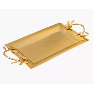 Plateau de service rectangulaire en acier inoxydable martelé avec poignées dorées, qualité supérieure, décoration d'intérieur, plat décoratif - Product Image 4