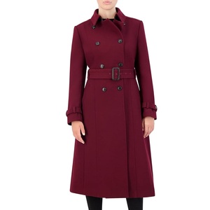 Manteau trench en laine tricotée longue et ajustée pour femme, couleur bordeaux unie, avec ceinture – Nouvelle collection très prisée - Product Image 1