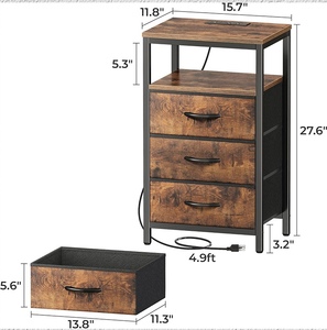Comodino Rustico in Legno con <span class=keywords><strong>2</strong></span> o 3 Cassetti, Tavolino Industriale da Comodino o Tavolino Laterale per Camera da Letto e Soggiorno - Product Image 4