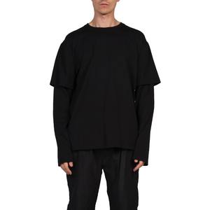 เสื้อยืดแขนยาวสำหรับผู้ชายผ้าฝ้าย100% ลำลองทรงหลวมไหล่ตกขนาดใหญ่สีทึบสองชั้น220กรัมผ้าพัฟฟิ - Product Image 6