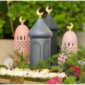 Conception arabe islamique Ramadan Eid éclairage décoration bougie lanternes couleurs bleu clair lanternes de table et de sol - Product Image 2