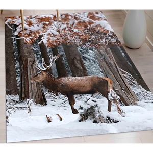 Tapis Cerf : Imprimé Forêt Hivernale, Tapis de Ferme Antidérapant, Tapis Doux Non Tissé - Product Image 1