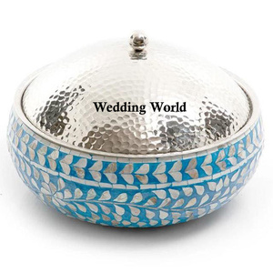 Double Wall Stainless Steel Hotpot Premium Quality Handmade Casserole Round Shape Luxury New Fancy metal <b>Food</b> <b>Warmer</b> - Product Image 2