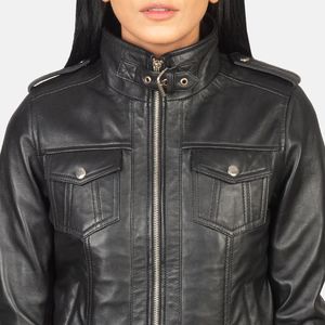 Blouson aviateur en cuir noir à capuche fermeture fabricant professionnel décontracté XS service OEM disponible de haute qualité vente en gros - Product Image 4