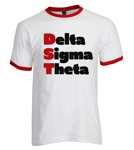 Thiết Kế 2025 Delta Sigma/Theta Giải Quyết Twill Thêu Chữ Hy Lạp Sorority Tổ Chức Ringer T-Shirts Áo Sơ Mi/Áo Thun - Product Image 5