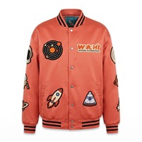 Blouson Bomber Oversize en Satin Unisexe avec Patchs en Chenille Corail Noir, Doublure par Sublimation, Logo Personnalisé, OEM, Streetwear