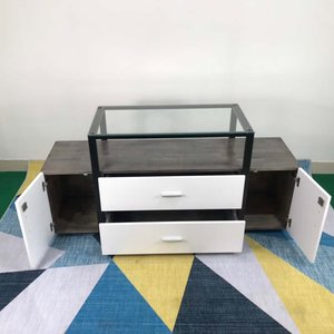 Modern Contemporary Rubber Wood TV Stand with Glass Top KTV68052 for Living Room or Farmhouse TV <b>Table</b> or <b>Console</b> - Product Image 5