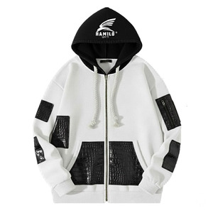 Sweat-shirts à capuche pour hommes en cuir tendance, style unique, 100% coton respirant, uni, teinture unie, motif uni, coton mélangé - Product Image 1