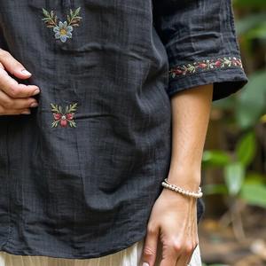 Blusa Informal de Algodón Sólido, Estilo Vintage, Cómoda, Ligera, Relajada, con Bordado, para Primavera y Verano, Uso Diario, Exportador Indio - Product Image 3