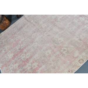 Alfombra de lana rosa y Blanca vintage de 5,9x6,8 pies, Alfombra de sala de estar con patrón de retazos de tejido plano turco con respaldo de látex - Product Image 5