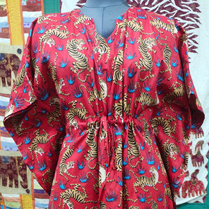 Robe caftan indienne faite à la main pour femmes été Style Hippie Maxi tunique décontracté fête Animal imprimé court coton grande taille - Product Image 1