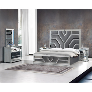Ensemble de chambre à coucher contemporain en métal avec armoire miroir, taille King Size, de fabricant turc, pour la maison, vente en gros et exportation - Product Image 1
