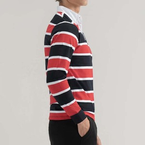 เสื้อรักบี้แขนยาวผ้าโพลีเอสเตอร์เนื้อนุ่ม คอติดกระดุม ลายทางตัดสี ผลิตจากโรงงานโดยตรง ขายดี รับสั่งทำตามแบบ - Product Image 3