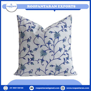 Lujosa funda de cojín de algodón decorativa con estampado de bloque de mano Premium, técnica tejida, cojines de sofá de tendencia más nuevos en venta - Product Image 6