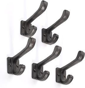 Antique Black Heavy-Duty Double <b>Wall</b> Cast Iron <b>Hooks</b> Vintage Coat and Hat Rails <b>Wall</b>-Mounted for Mudroom <b>Keys</b> - Product Image 1