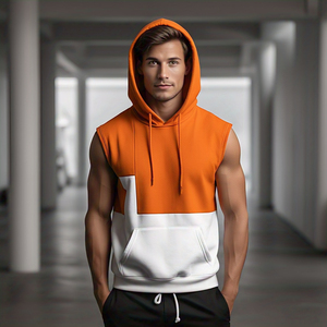 Sudadera con capucha sin mangas de peso medio para hombre, entrenamiento de invierno, ropa de gimnasio, camisetas sin mangas teñidas lisas para culturismo - Product Image 4