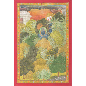 Tapisserie murale bohème en coton vert style Pichwai, motif scénique pour décoration extérieure et chambre, avec corde en métal - Product Image 1