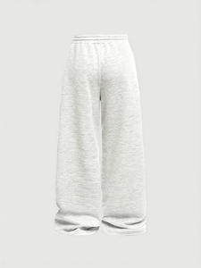 Top Selling Custom <b>Men's</b> Wide Leg Grey Sweatpants Front Pleat Seam Heather Grey Loose Fit <b>Pants</b> <b>White</b> Drawstring Wholesale OEM - Product Image 2