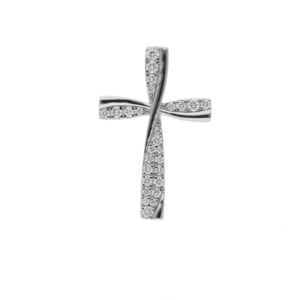 14K Diamond <b>Cross</b> Pendant Modern Twisted Design Natural Diamond Religious Elegant Spiritual Fine Jewelry Women <b>Men</b> Rhodium - Product Image 1