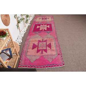3.37x11 ft <b>Rug</b>, <b>Runner</b> Vintage <b>Rug</b>, Pink Herki Ikat <b>Rug</b> - Product Image 1