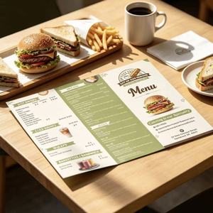 เมนูคาเฟ่แบบ<span class=keywords><strong>พับ</strong></span>สามตอน พิมพ์สองหน้า CMYK กระดาษเคลือบ เหมาะสำหรับร้านกาแฟ เบอร์เกอร์ บิสโทร - Product Image 5