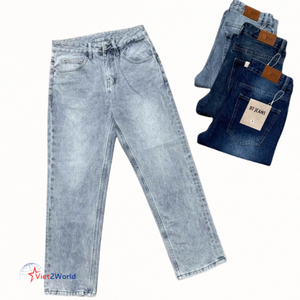 Custom Men's Slim Fit Blue and Black Designer <b>Elastic</b> Denim <b>Jeans</b> Mid <b>Waist</b> Casual Formal Harem Pants Styles-Wholesale - Product Image 3