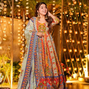 Vestido Anarkali Estampado Multicolor con Dupatta para Fiestas y Bodas - Product Image 1