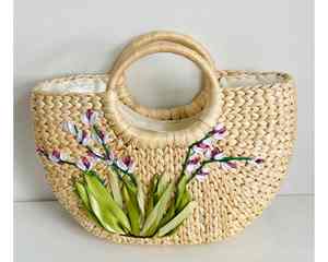 Bolsa de jacinto de agua de forma redonda con bolsa de jacinto de agua de tacto artesanal lista para exportar a granel y suministro de tienda minorista - Product Image 6