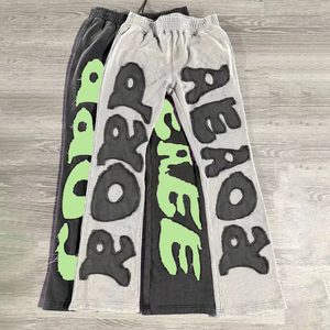 2024 personnalisé 100% coton français éponge Hip Hop Streetwear Flare survêtement décontracté en détresse Patch Flare pantalons de survêtement pour hommes - Product Image 6