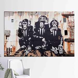 Toile imprimée Banksy Three Wise Monkeys : Décoration murale élégante et urbaine, TOILE ENVELOPPEE - Product Image 1