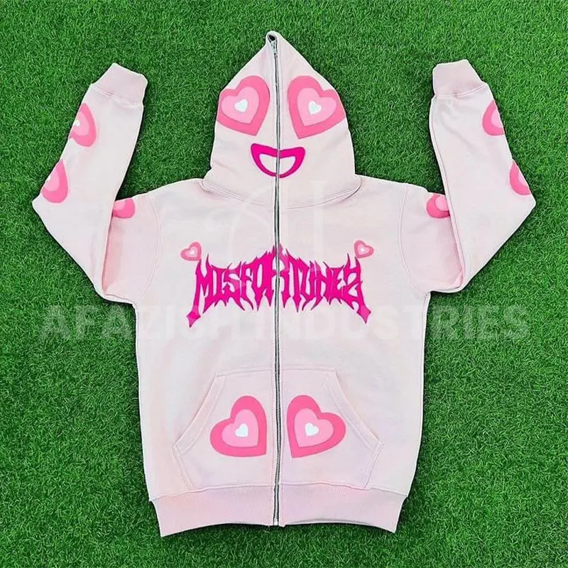 High quality full face zipper hoodie manufacturers 100% cotton oversized custom puff printing hoodie full zip up hoodie for men