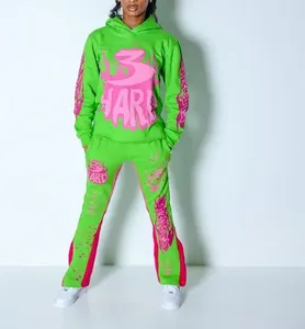 Conjuntos de pantalones de chándal acampanados y Sudadera con capucha Sin dobladillo Sudadera con capucha Logotipo personalizado Chándales de peso pesado Conjunto de sudaderas con capucha y pantalones de chándal de algodón para hombres - Product Image 4