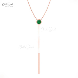 Collier Lariat or jaune massif 14 carats véritable émeraude 0.10Ctw collier de pierres précieuses fait main personnaliser en vrac fournisseur et fabrication - Product Image 1
