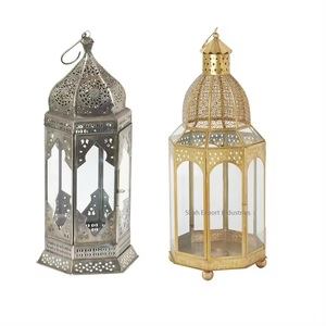 American Design Gold Candle <b>Lantern</b> Glass & Metal for Indoor and Outdoor Home Decoration Tabletop Candle <b>Lantern</b> <b>Set</b> - Product Image 2
