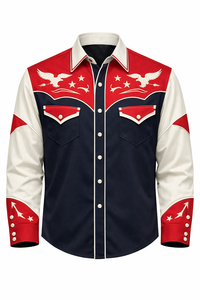 Camisa Vaquera Occidental Unisex de Corte Ajustado con Ribete en Contraste, Personalizada OEM, Manga Larga, Bordada, Estilo Rodeo, con Botones, Vintage, Casual - Product Image 1