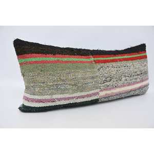 Luxe 16x36 pouces Vintage vert rayé laine oreiller traditionnel tissé décoratif Accent pour salon literie Portable - Product Image 3