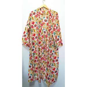 Peignoir en coton long maillot de bain imprimé en bloc long kimono chemise de nuit vêtements de plage vêtements de nuit doux peignoir à fleurs fabricant en gros - Product Image 3