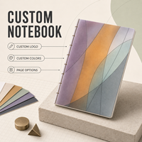 Carnet de notes LABON personnalisé à géométrie abstraite, reliure cousue apparente, pages à grille de points, couverture violet, orange, menthe