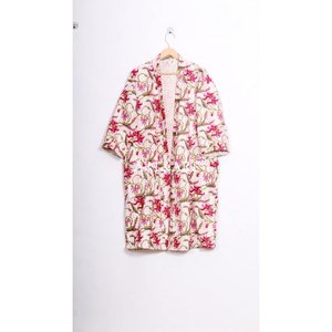 Designer Cotton Handmade Kantha Kimono Summer Fashionable Long Kimono Natural Waistline Breathable Quick Dry V-neck Floral - Product Image 1