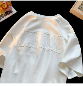 Camiseta personalizada de sarga de algodón orgánico pesado de alta calidad para hombre, camiseta unisex con cuello en V, diseño de hombro caído, impresión en relieve 3D - Product Image 2