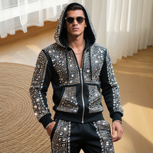 ผู้ผลิตชุดวอร์มผ้าฝ้าย 100% น้ำหนักเบา ประดับคริสตัล สำหรับผู้ชาย สไตล์ลำลอง มีฮู้ด รับทำโลโก้ ราคาขายส่ง คุณภาพพรีเมียม - Product Image 6