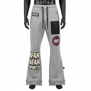 Pantalones Jogger Premium para Hombre en Felpa de Poliéster de 300 GSM en Gris con Apliques y Lavado a la Piedra - Product Image 1