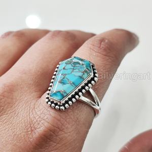 Women's <b>Ring</b> Natural Coffin Blue Copper <b>Turquoise</b> Gemstone December Birthstone Christmas Gift Handmade 925 Sterling Silver <b>Ring</b> - Product Image 4