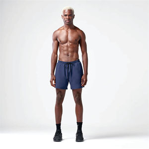 Lightweight Moisture Wicking Fabric Navy Essential 5 Inch Shorts with Contour Side Panels and Inner <b>Mesh</b> <b>Pants</b> - Product Image 1